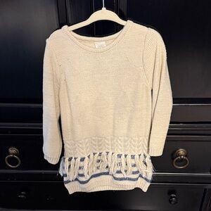 Cozy Cream Knit Kids Dress with Fringe